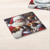 犬とクリスマスサンタクロース2 スクエアペーパーコースター (アングル)