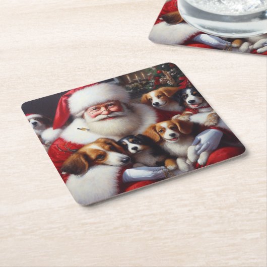 犬とクリスマスサンタクロース2 スクエアペーパーコースター (アングル)