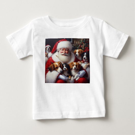 犬とクリスマスサンタクロース2 ベビーTシャツ (正面)