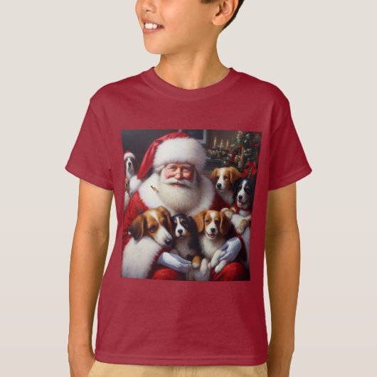 犬とクリスマスサンタクロース2 Tシャツ (正面)