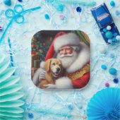 犬とクリスマスサンタクロース3 ペーパープレート (パーティー)