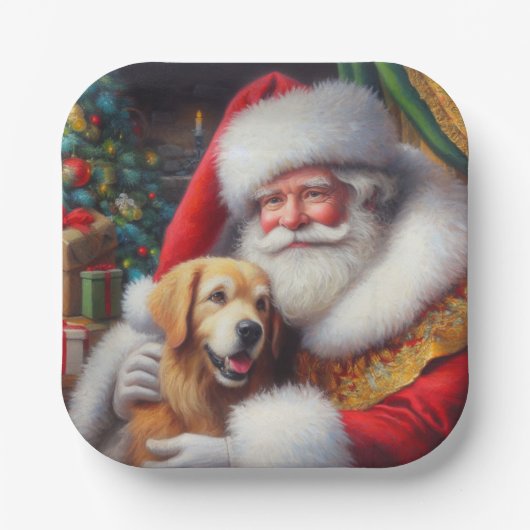 犬とクリスマスサンタクロース3 ペーパープレート (正面)