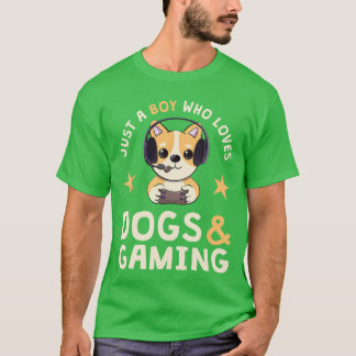 犬とゲームが好きな少年 かわいいゲーマーです Tシャツ