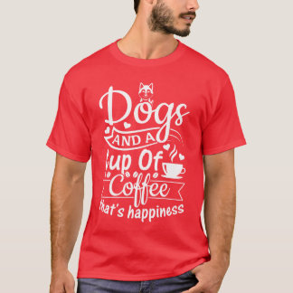 犬とコーヒー帽子のカップ幸せ犬ローフライ Tシャツ