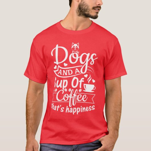 犬とコーヒー帽子のカップ幸せ犬ローフライ Tシャツ (正面)