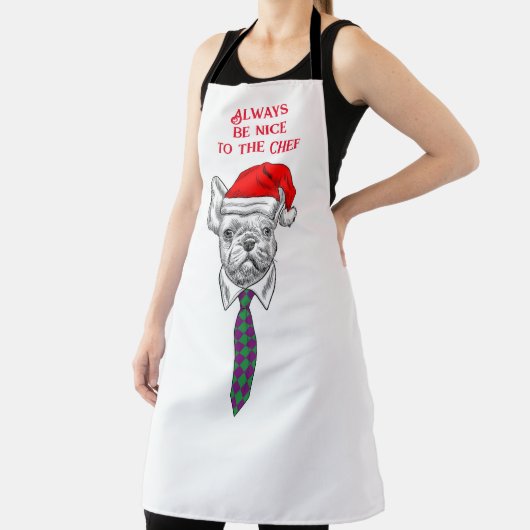 犬とサンタハットを使用したカスタマイズ可能なおもしろいシェフ エプロン (インサイチュ)