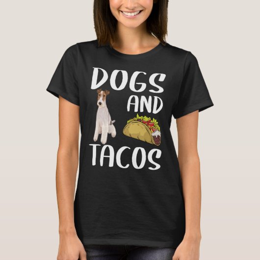 犬とタコスのワイヤーキツネテリアメキシコ料理 Tシャツ (正面)