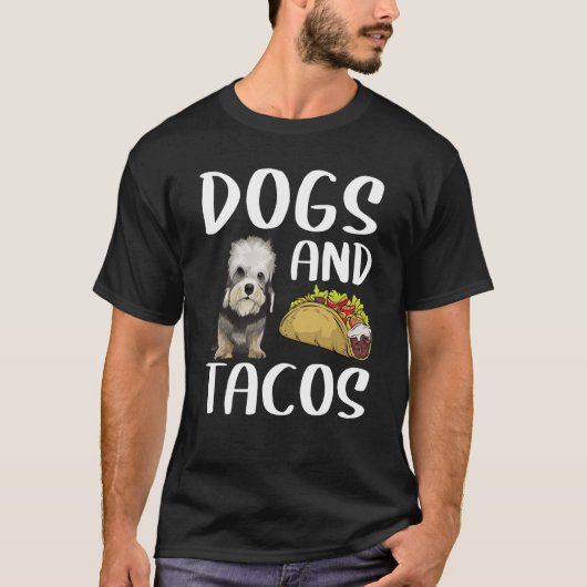 犬とタコスDandie Dinmont Terrierメキシコ料理 Tシャツ (正面)