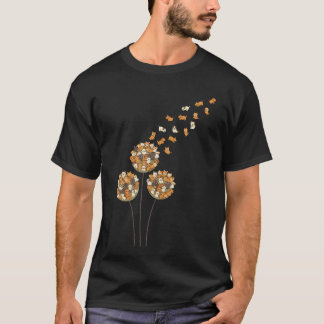 犬とタンポポのアート かわいい犬の花 Tシャツ