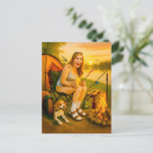 犬とテントと怖いキャンパーの女性 シーズンポストカード (スタンド正面)