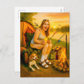 犬とテントと怖いキャンパーの女性 シーズンポストカード (正面/裏面)