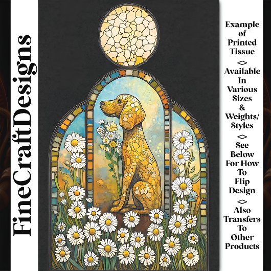 犬とデイジーカラフル、ステンドグラスY8デコパージュ 薄葉紙