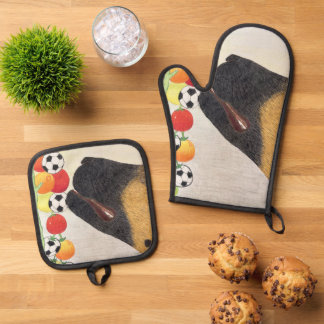 犬とトマトのオーブンミトン＆ポットホルダーセット 鍋つかみ&鍋敷きセット