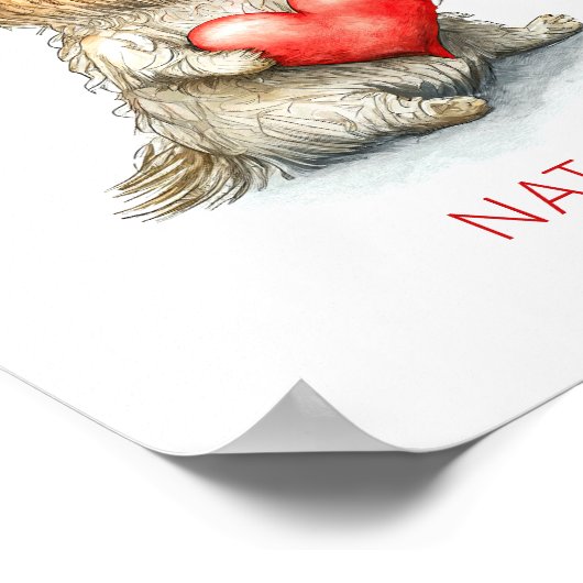 犬とハートの水彩壁画かわいい子供へ ポスター (角)