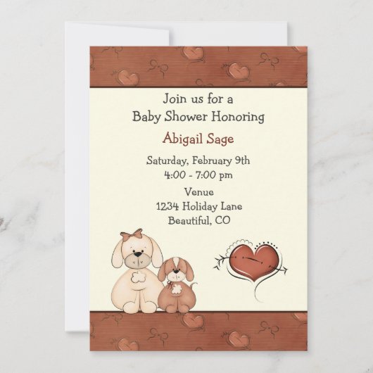 犬とハート女の子のための赤ちゃんシャワー招待状 招待状 (正面)