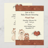 犬とハート女の子のための赤ちゃんシャワー招待状 招待状 (正面/裏面)