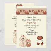 犬とハート女の子のための赤ちゃんシャワー招待状 招待状 (正面/裏面)