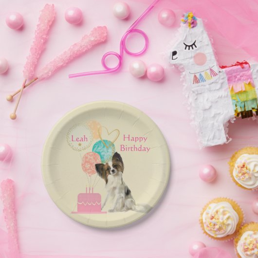 犬とバルーン誕生日紙プレート 子供へ ペーパープレート (パーティー)