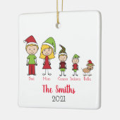 犬とパーソナライズされたかわいいクリスマス家族 セラミックオーナメント (左)