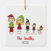 犬とパーソナライズされたかわいいクリスマス家族 セラミックオーナメント (裏面)