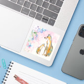 犬とフラワーデザインのビニールステッカー シール (ノートパソコンとiPhone)