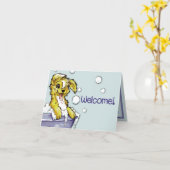 犬とペットのトリマーへようこそ – ドギー泡風呂 カード (黄色い花)