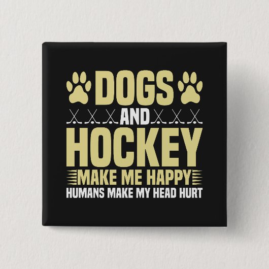 犬とホッケーで幸せ 缶バッジ (正面)