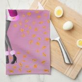 犬とレディ紅葉ピンクティータオル キッチンタオル (四つ折り)