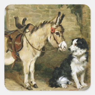 犬とロバの動物の友人 – Emmsによるヴィンテージアート スクエアシール