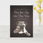 犬とワイン素晴らしダークグリッド誕生日グリーティングカード カード (黄色い花)