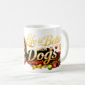 犬と一緒が最高: かわいい絵文字と子犬のイラスト コーヒーマグカップ (正面右)