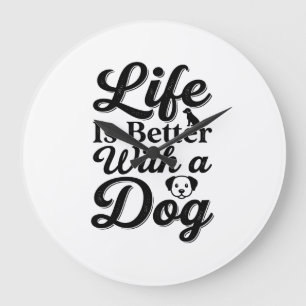 犬と一緒が最高 ビンテージ ペット愛好家Tシャツ_ ラージ壁時計