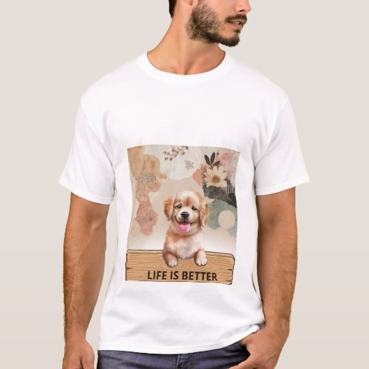 犬と一緒が最高 犬のかわいいTシャツ Tシャツ (正面)