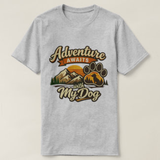 犬と一緒なら冒険が待っている Tシャツデザイン Tシャツ