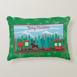 犬と一緒にクリスマストレイン アクセントクッション