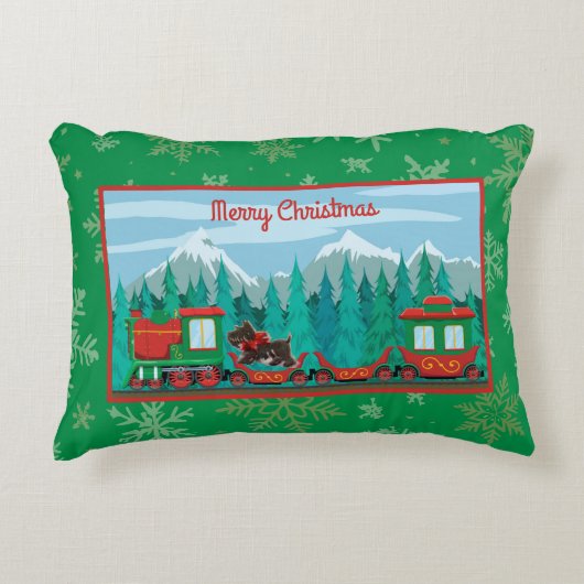 犬と一緒にクリスマストレイン アクセントクッション (正面)
