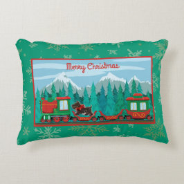 犬と一緒に楽しいクリスマス列車 アクセントクッション
