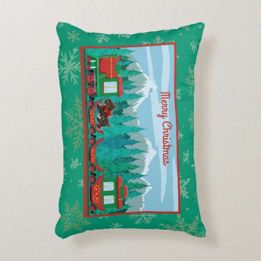 犬と一緒に楽しいクリスマス列車 アクセントクッション (正面(垂直))