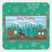 犬と一緒に楽しいクリスマス列車 スクエアシール (正面)