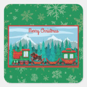 犬と一緒に楽しいクリスマス列車 スクエアシール (正面)