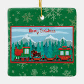 犬と一緒に楽しいクリスマス列車 セラミックオーナメント (正面)