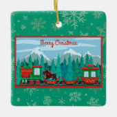 犬と一緒に楽しいクリスマス列車 セラミックオーナメント (正面)