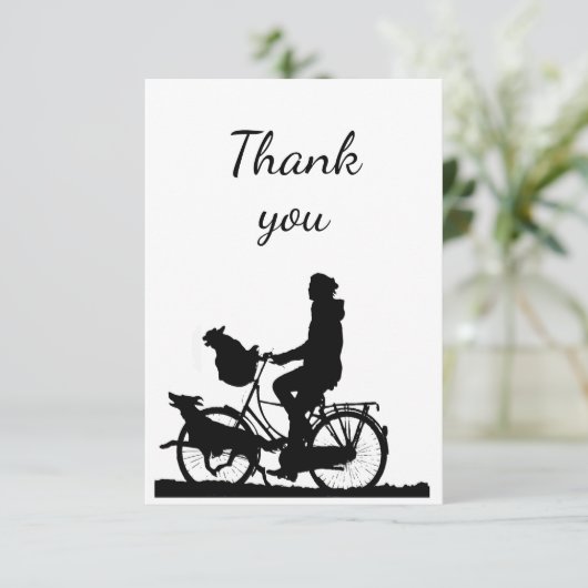 犬と一緒に自転車に乗ったおもしろいに感謝 サンキューカード (スタンド正面)