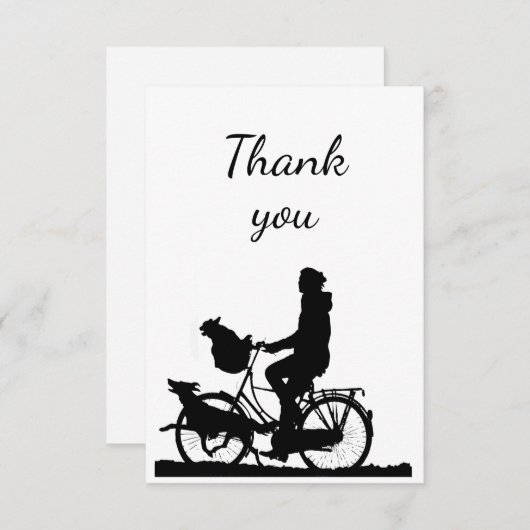 犬と一緒に自転車に乗ったおもしろいに感謝 サンキューカード (正面/裏面)