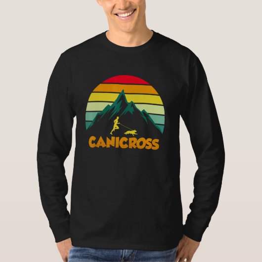 犬と一緒に走るキャニクロス犬スポーツマウンテンランナー Tシャツ (正面)