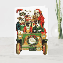 犬と一緒のビンテージクリスマスカー シーズンカード