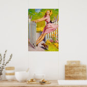 犬と一緒のピンアップ遊び時間 ポスター (キッチン)