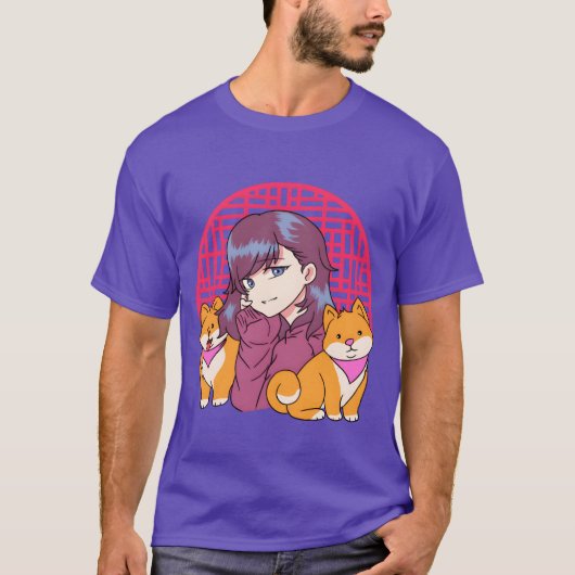 犬と友達のアニメの女の子 Tシャツ (正面)