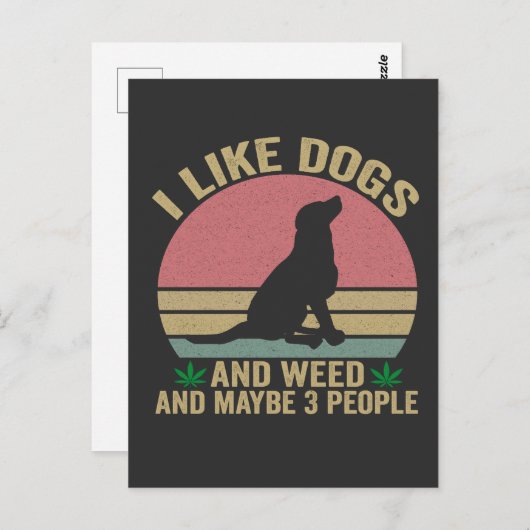 犬と大麻が好きで、もしかしたら3人でヴィンテージな感じ ポストカード (正面/裏面)