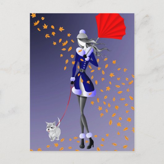 犬と奥さん　紅葉と青空　ポストカード ポストカード (正面)